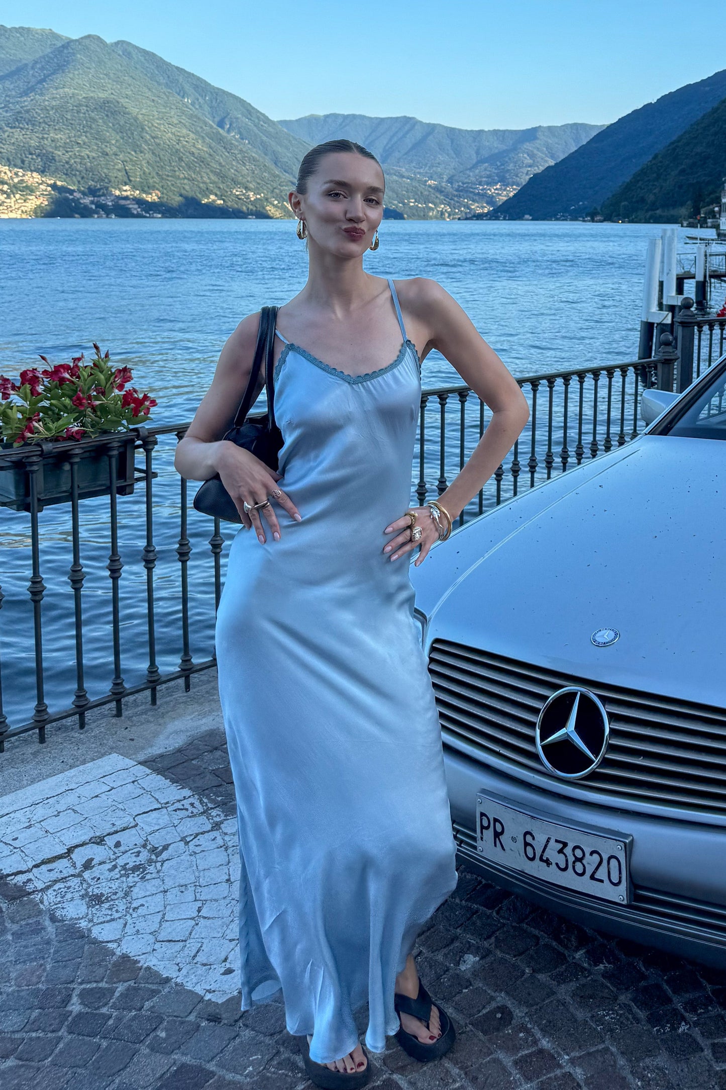 Dote Silk Maxi Dress (Sky Blue)