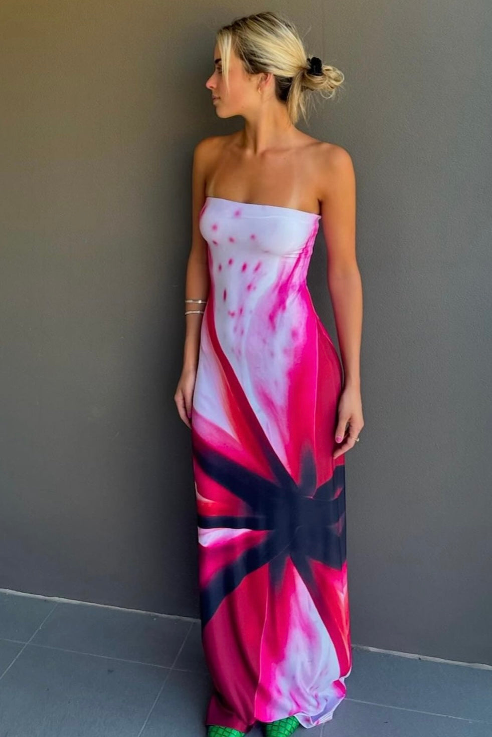 With Harper Lu Mosaic Strapless Dress