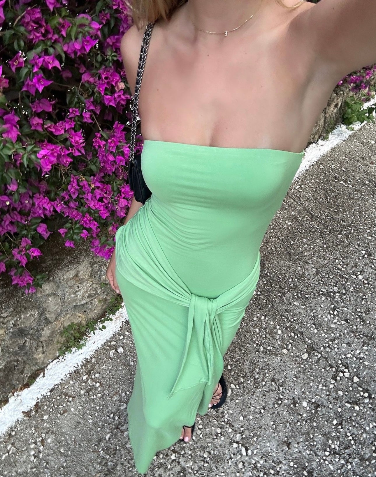 Odysseus & Penelope Draped Strapless Bamboo Dress (Green)