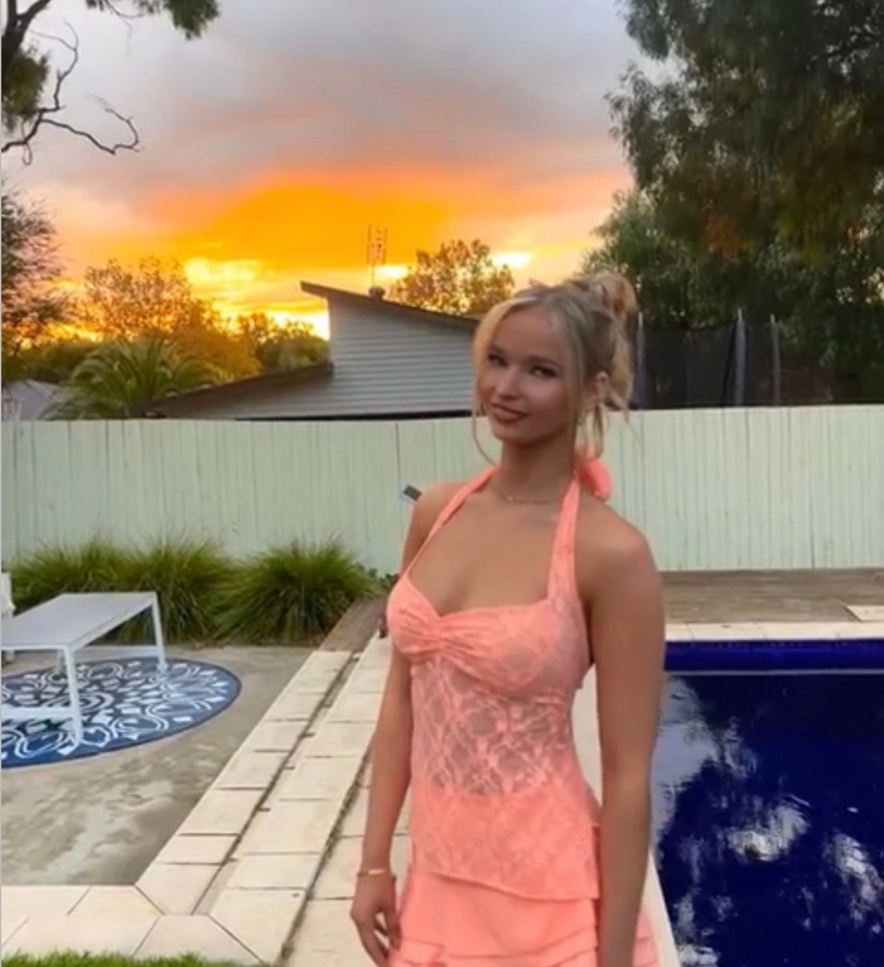 Mr Winston Lace Halter Top (Peach)