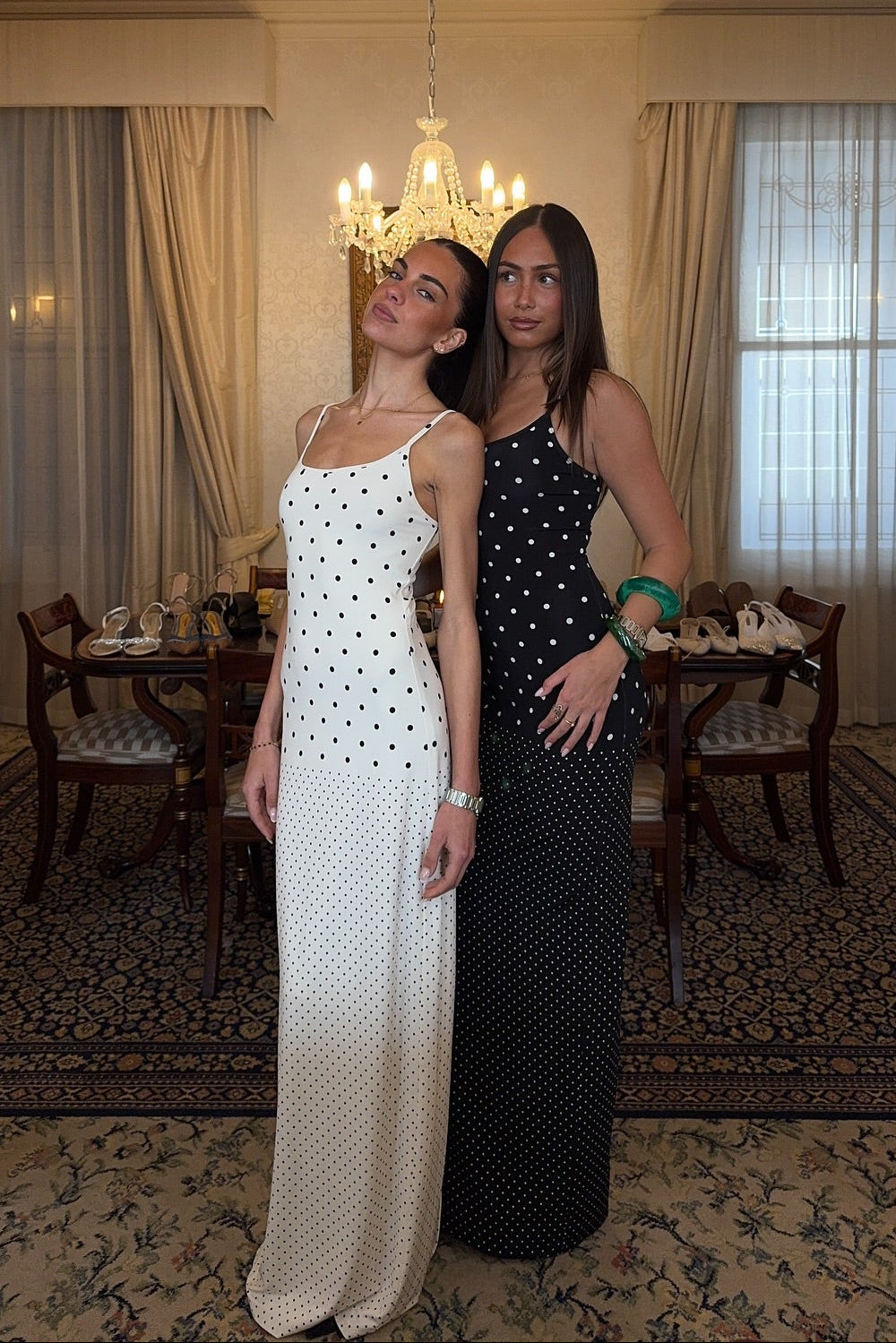 With Harper Lu Black Polka Slip Dress