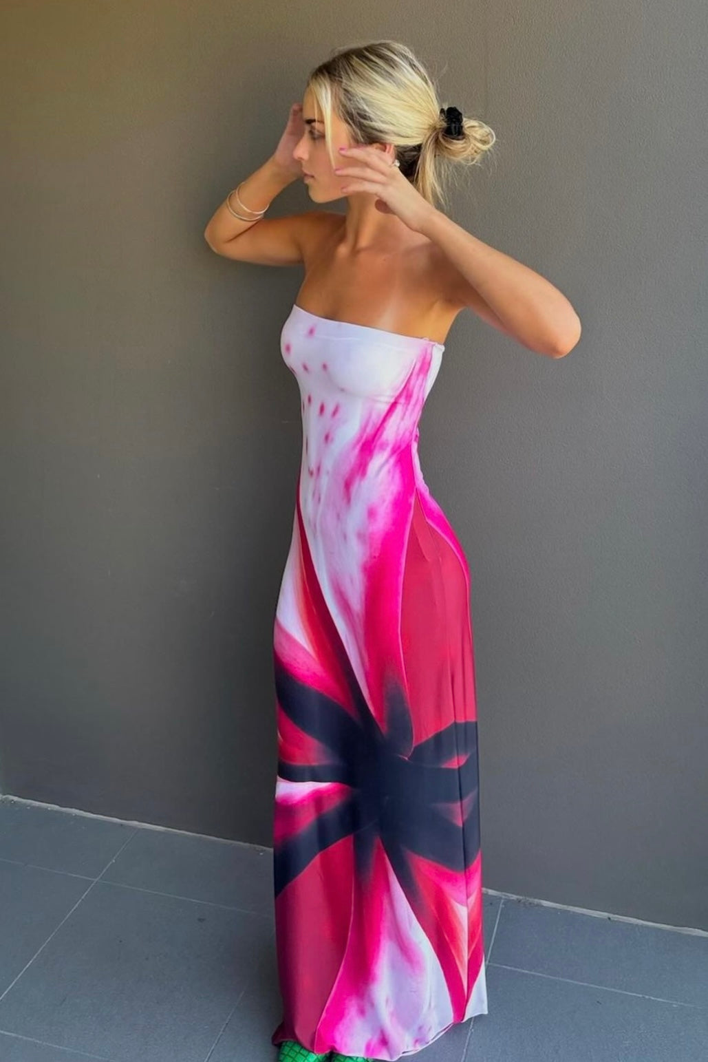 With Harper Lu Mosaic Strapless Dress