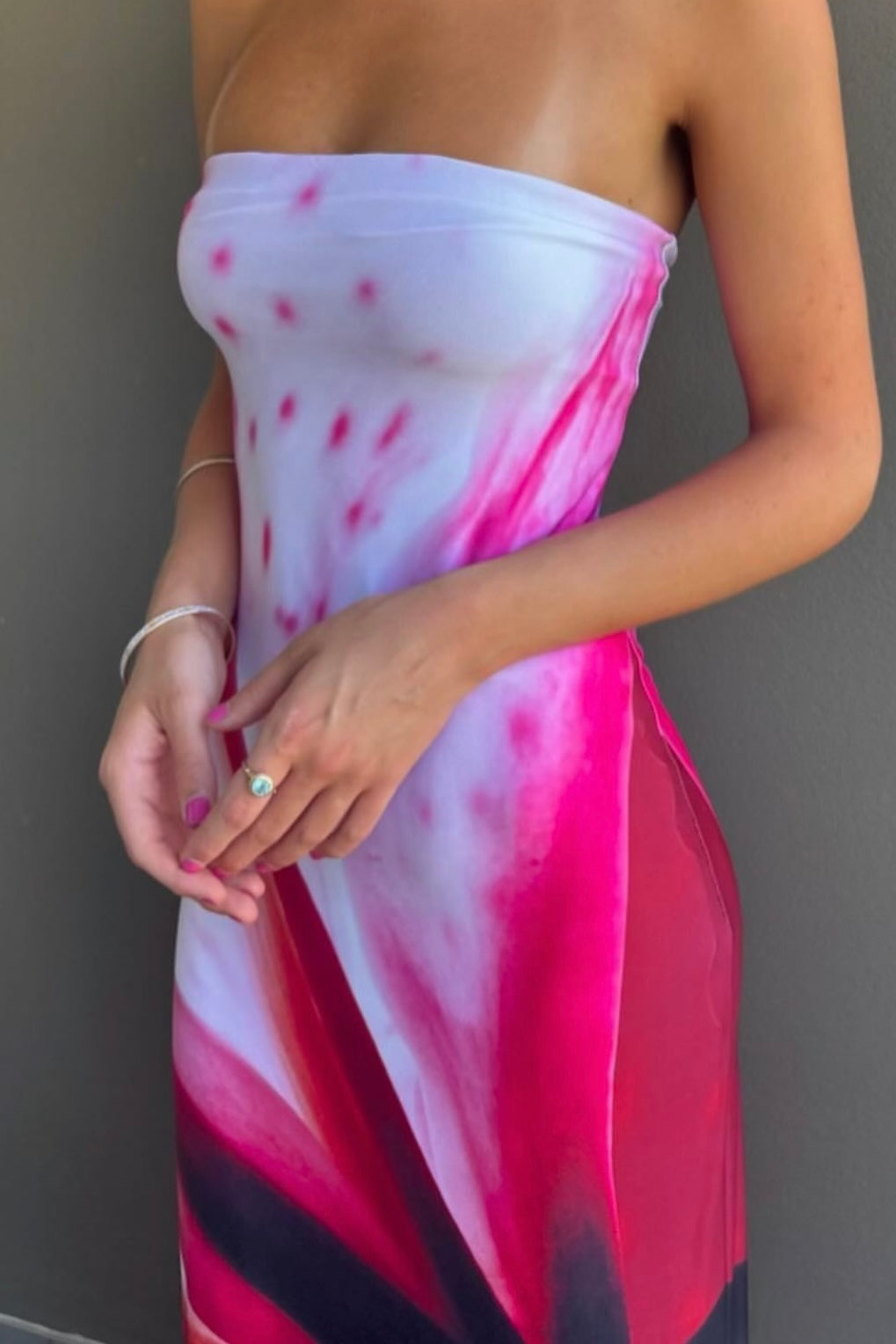 With Harper Lu Mosaic Strapless Dress