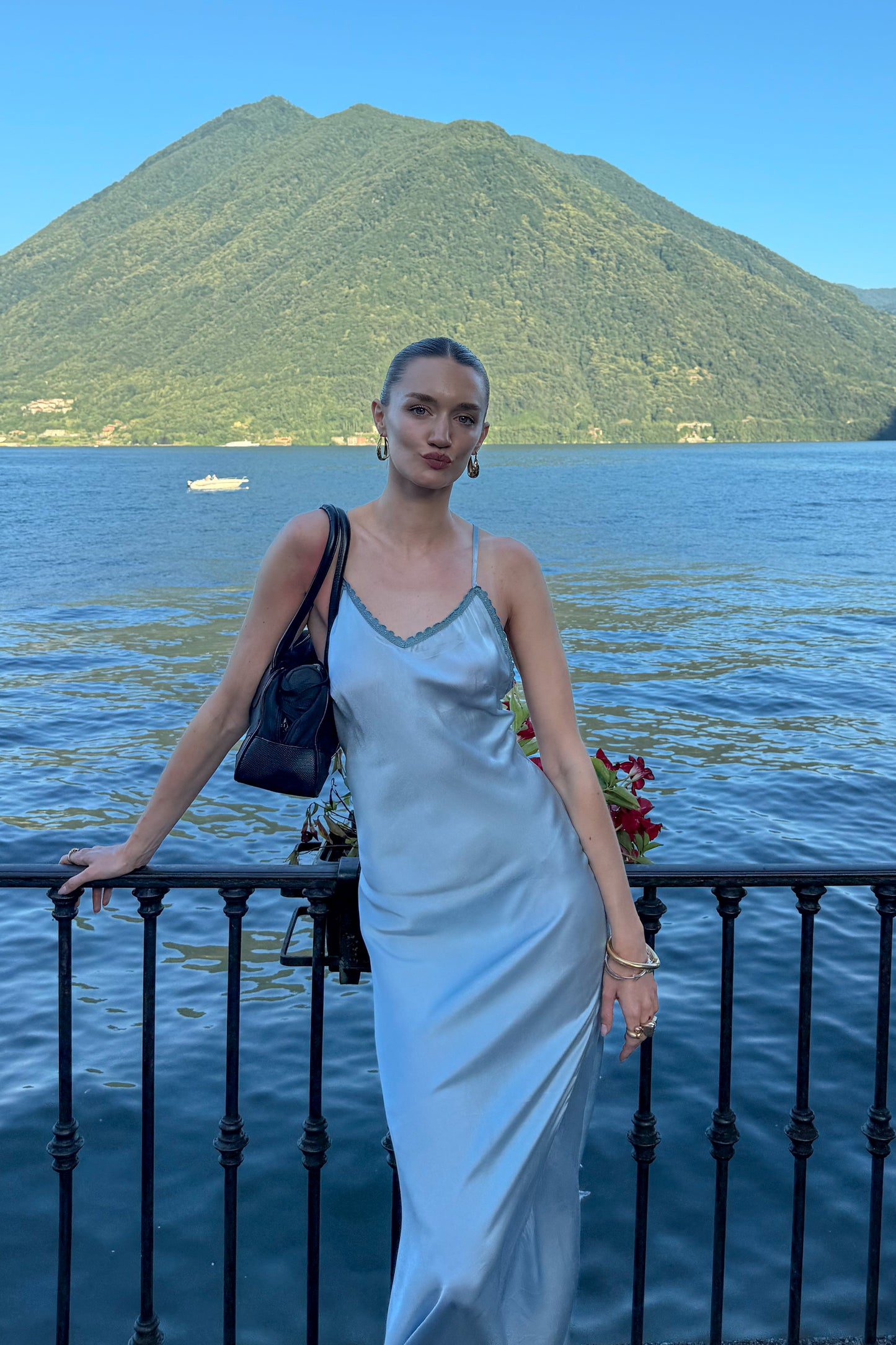 Dote Silk Maxi Dress (Sky Blue)