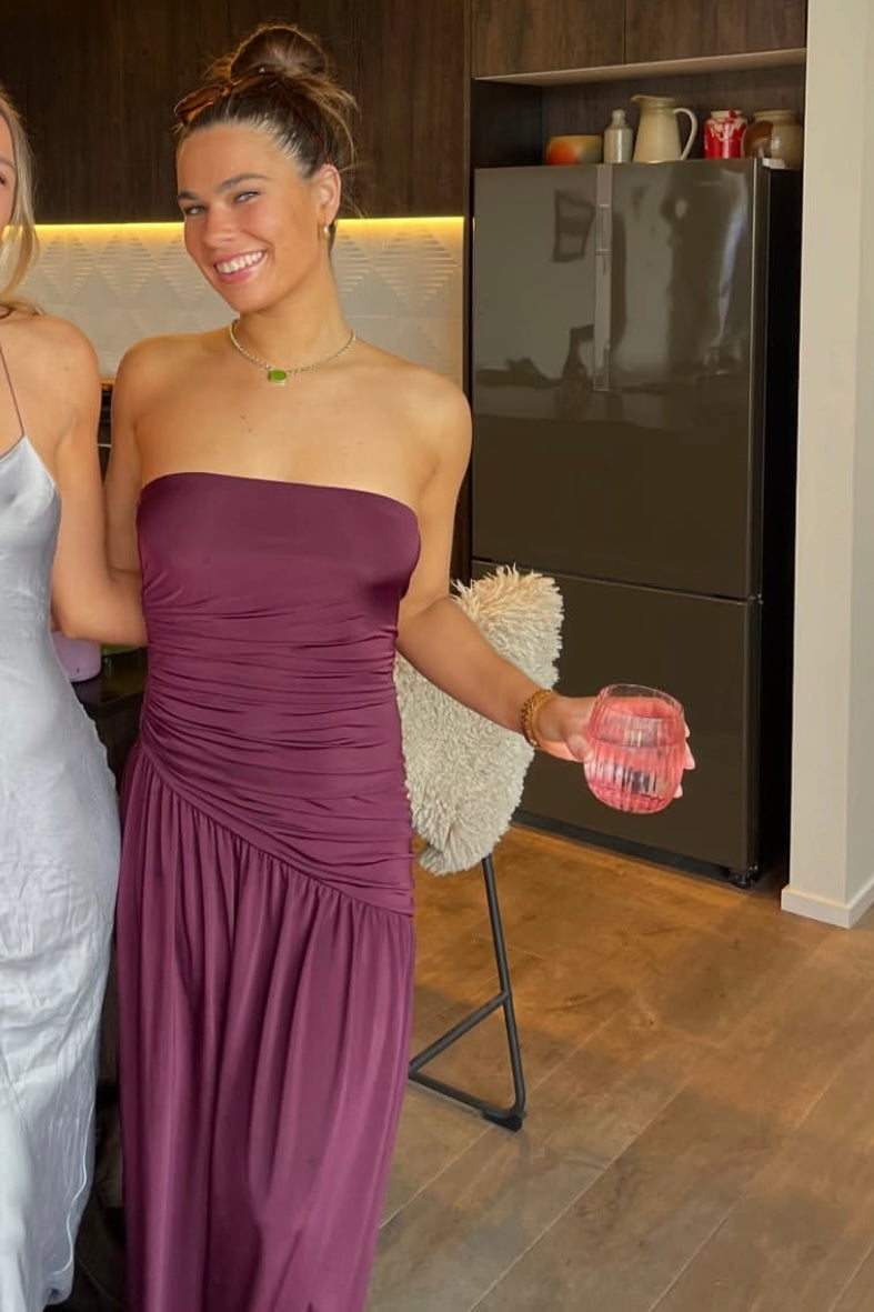 strapless slinky maxi dress with split tashlandi on LTK