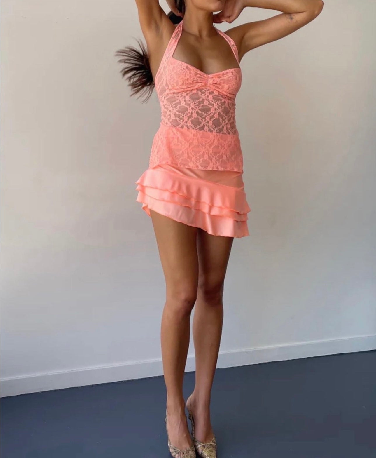 Mr Winston Lace Halter Top (Peach)