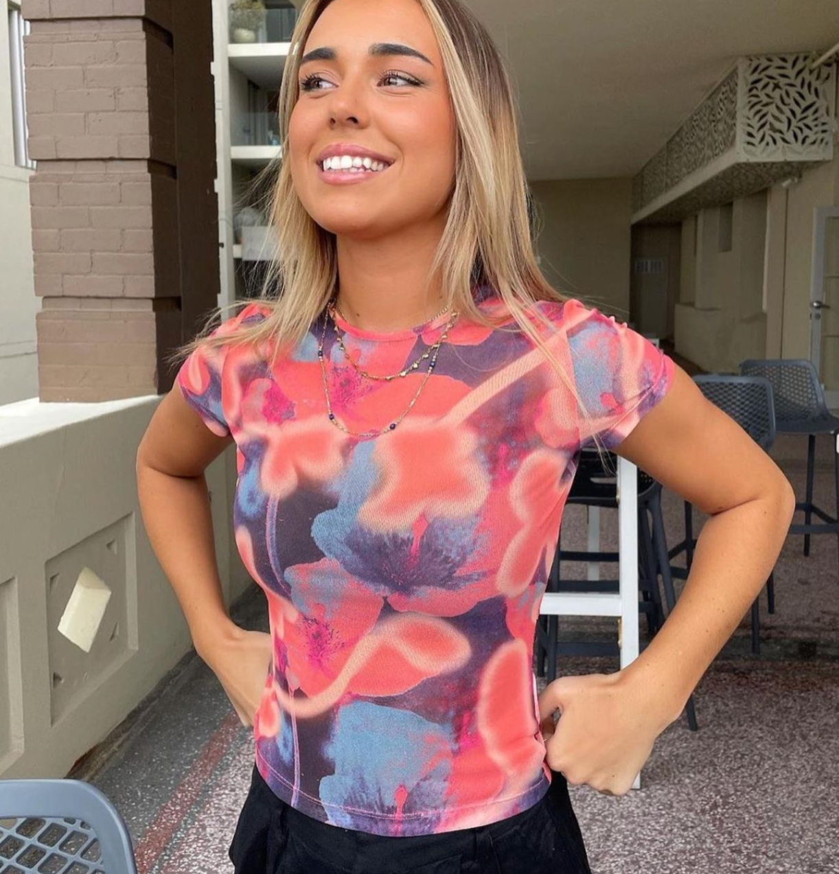 Miaou Neon Peach Floral Mesh Set