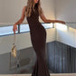 Norma Kamali Halter Fishtail Gown (Chocolate)
