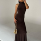 Norma Kamali Halter Fishtail Gown (Chocolate)