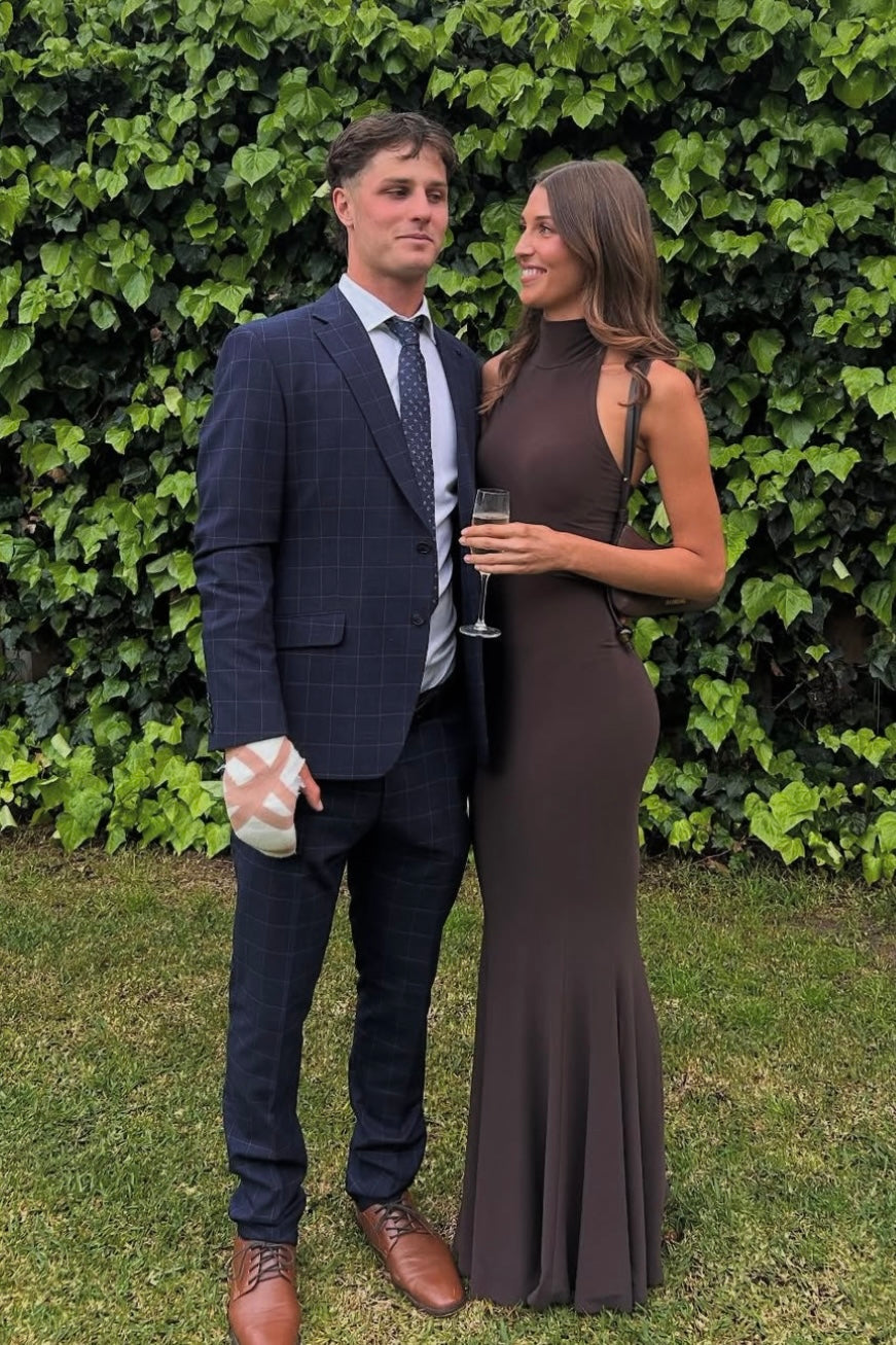 Norma Kamali Halter Fishtail Gown (Chocolate)