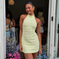 With Harper Lu Textured Halter Mini Dress (Lemon)