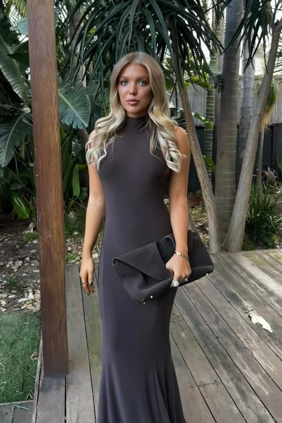 Norma Kamali Halter Fishtail Gown (Chocolate)