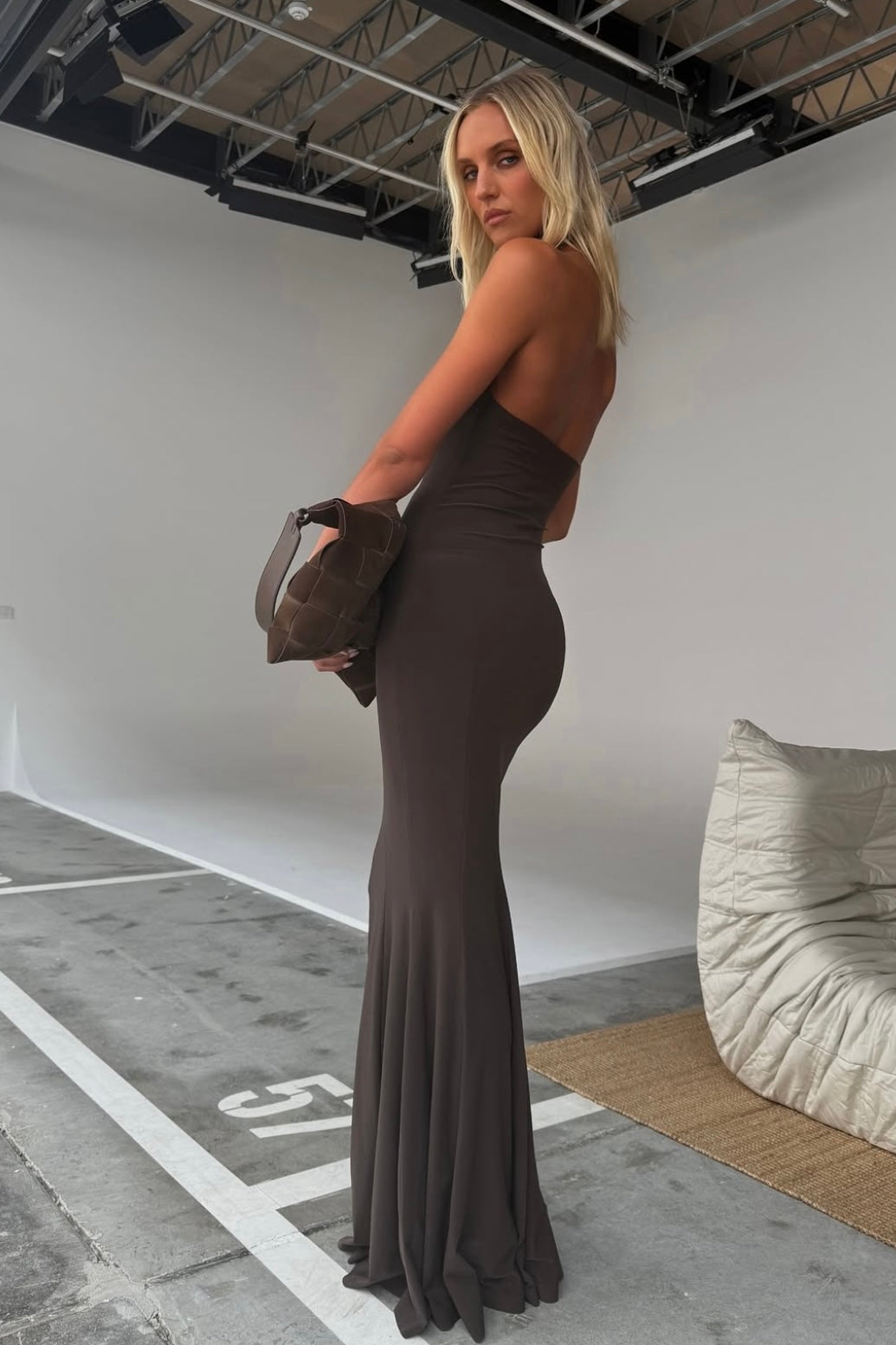 Norma Kamali Halter Fishtail Gown (Chocolate)