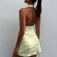 With Harper Lu Textured Halter Mini Dress (Lemon)