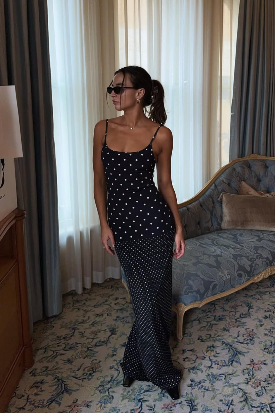 With Harper Lu Black Polka Slip Dress