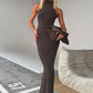 Norma Kamali Halter Fishtail Gown (Chocolate)